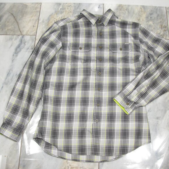 Eddie Bauer Men's Gray/Yellow Plaid Flannel Button Front Shirt Size Large Tall - Picture 3 of 8